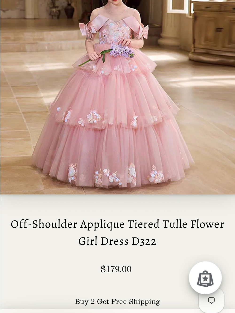 Girls' Pink Floral Tulle Party Dress